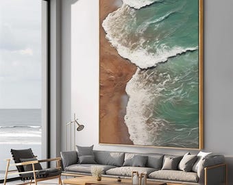 Textured Ocean Painting On Canvas: Large Coastal Seascape Art