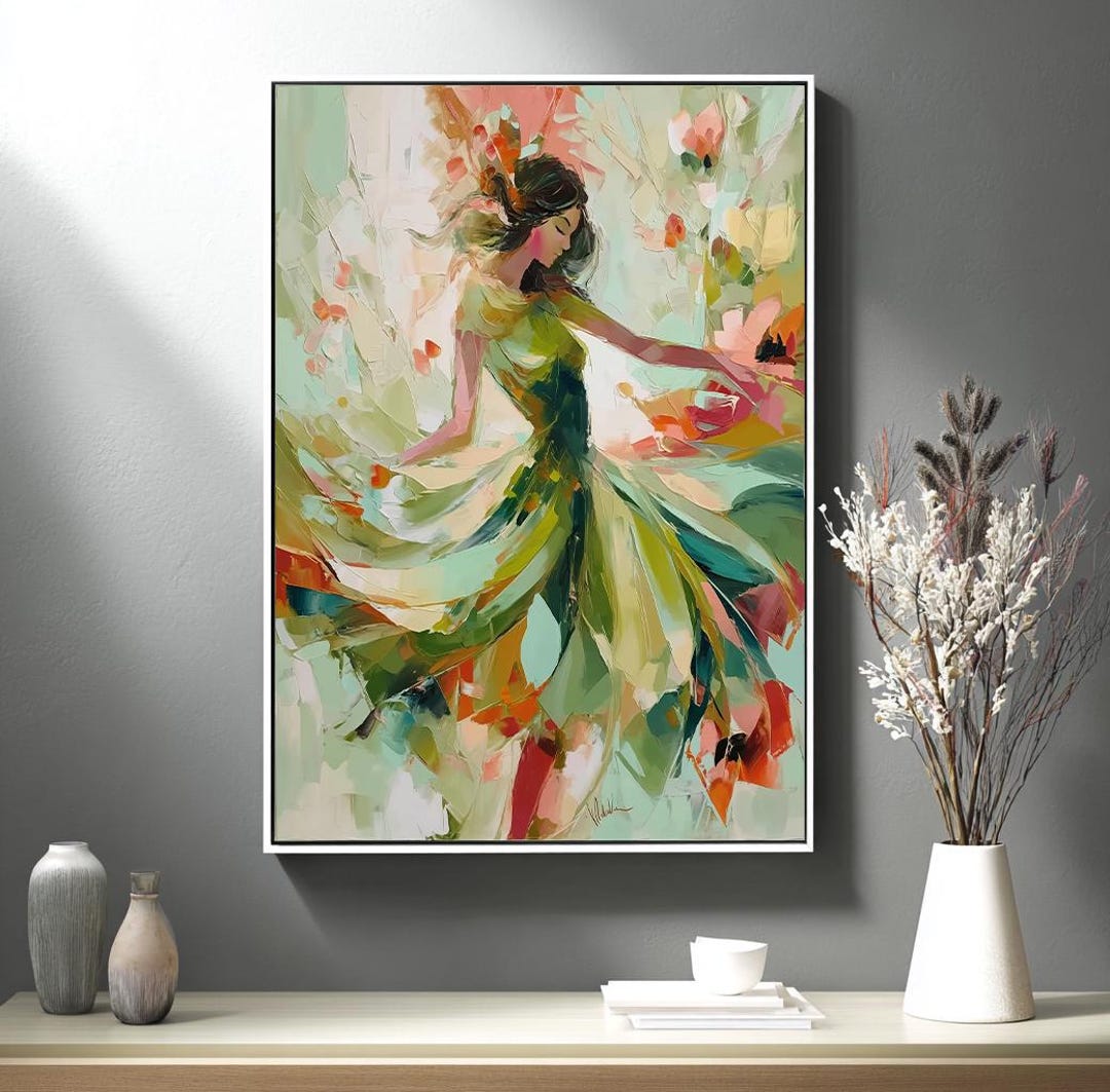 Abstract Woman Figure Oil Painting: Large Green Textured Canvas Art - Etsy