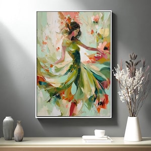 Abstract Woman Figure Painting Large Green Texture Wall Art Figure Canvas Art Lady Painting Original Woman Portrait Art Colorful Painting