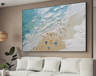Summer Beach Oil Painting: Abstract Coastal Wall Art