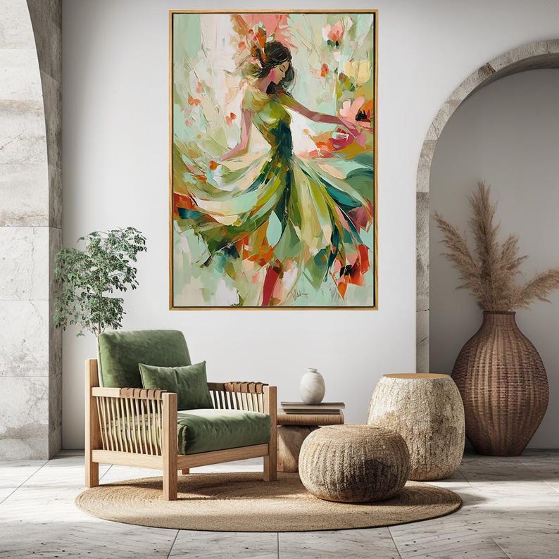 Abstract Woman Figure Oil Painting: Large Green Textured Canvas Art - Etsy