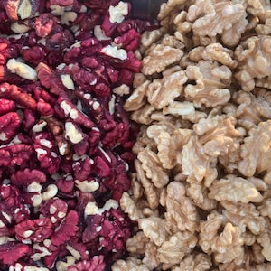 California Walnuts: Livermore Red or Chandler Varieties (Halves/6.5 oz).   All natural crop.