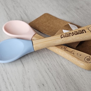 Personalized Baby Spoon, Baby Shower Gift, Custom Engraved Silicone Baby Spoon, Gift for Baby, New Mom Gift, Personalized Wooden Baby Spoon
