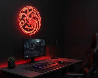 House Targaryen Dragon LED Wall Decor Sign, Game Room Man Cave Decor , Multi Colors Night Light Atmosphere Sign