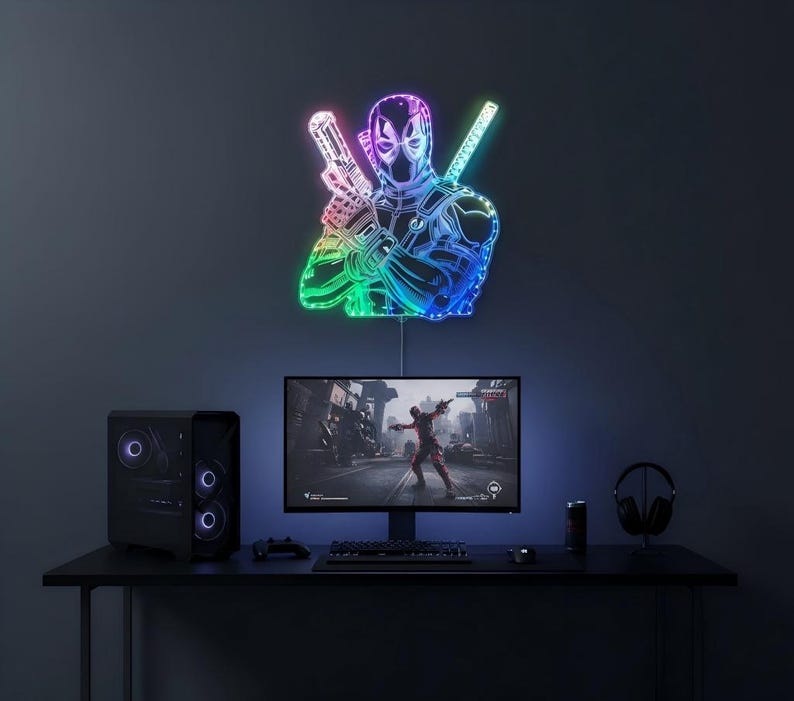 Deadpool Led Deadpool LED Wall Decor Sign, Table Top Game Room Man Cave Decor ...