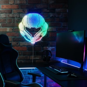 Metroid Samus Neon LED Wall Decor Sign, Rainbow Multi Colors Night Light Atmosphere Sign, Christmas Gift