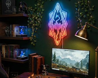 Dragon Fantasy Gaming Room LED Wall Decor Sign, Game Room Man Cave Decor, Multi Colors Night Light Atmosphere Sign