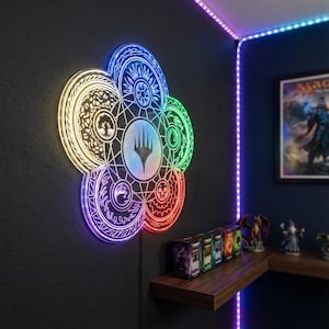Mana Mtg Magic Elements LED-väggdekorationsskylt, bordsdekoration för spelrum, nattljus med atmosfär i flera färger, julklapp