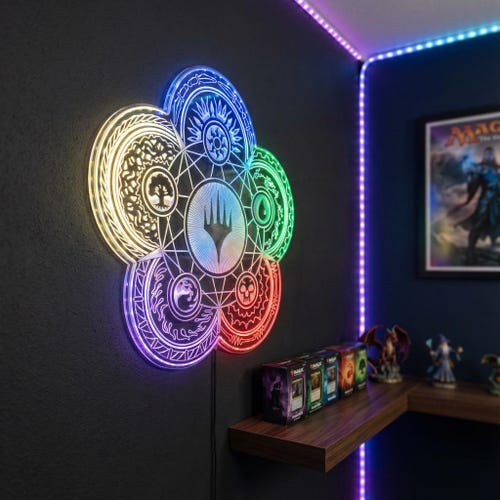 Mana Mtg Magic Elemetns LED Wall Decor Sign, Table Top Game Room Man Cave Decor , Multi Colors Night Light Atmosphere Sign, Christmas Gift