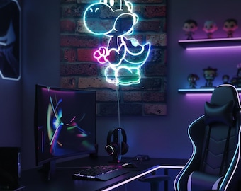 Insegna luminosa da parete a LED con dinosauro Yoshi di Super Mario, arcobaleno multicolore, luce notturna, regalo di Natale