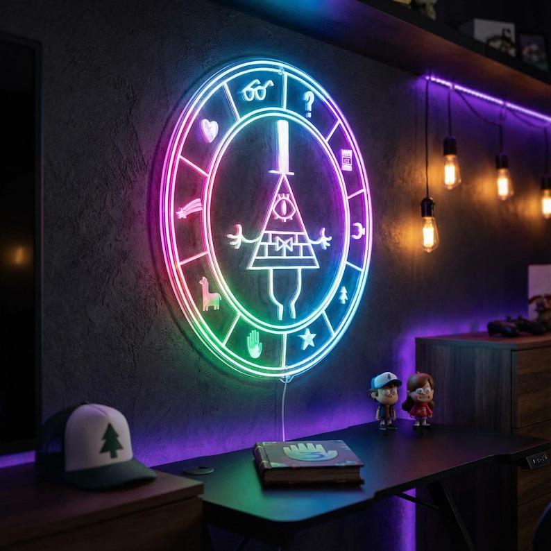 Bill Cipher Gravity Falls LED Wall Decor Sign, Table Top Game Room Man ...