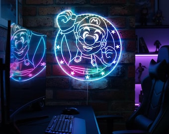 Insegna luminosa da parete a LED al neon Super Mario, insegna luminosa notturna multicolore arcobaleno, gif natalizia