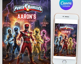 Superhero Rangers Birthday Invitation, Printable Birthday Invitation, Superhero Rangers Invite, Kids Birthday Invitation, Canva Editable