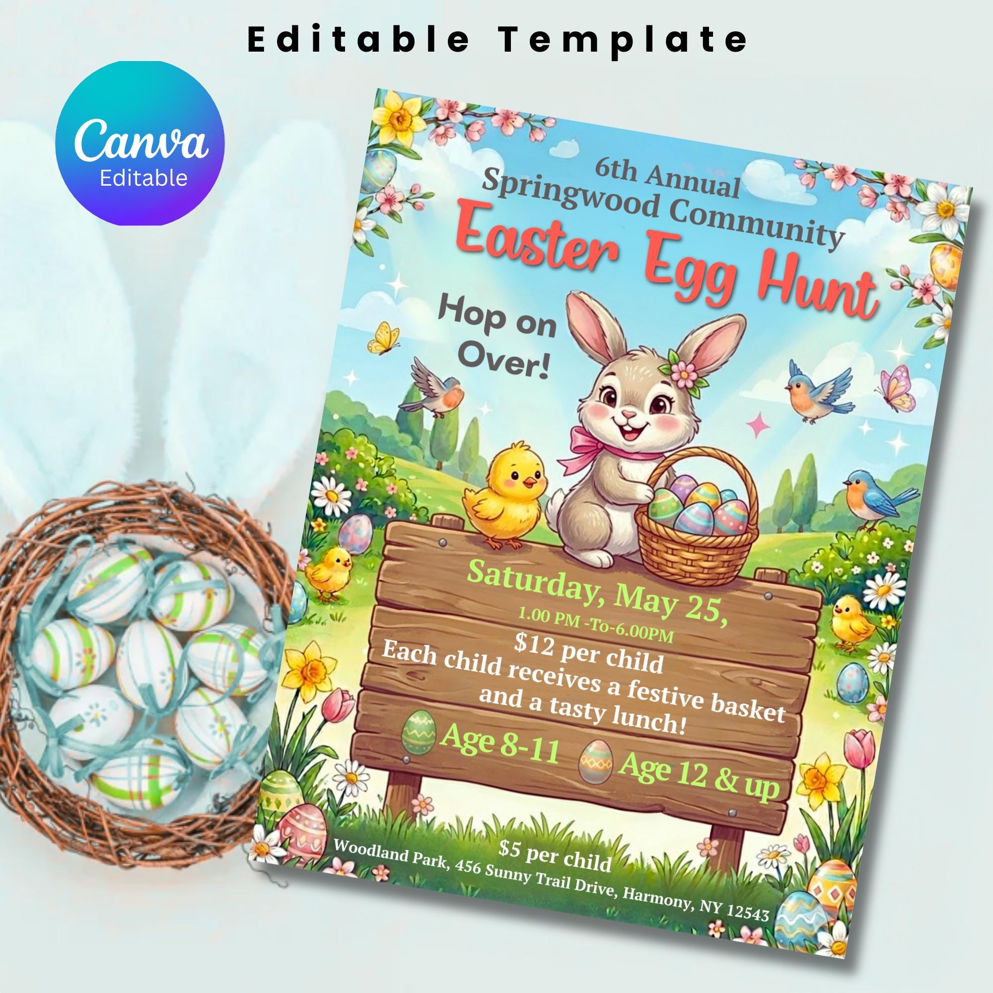 Editable Easter Egg Hunt Flyer Template, Printable Canva Invitation (8. ...