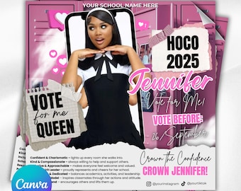 Vote Homecoming Queen Flyer, Homecoming Flyer, Campaign Flyer, Class Campaign Flyer, Election Flyer Prom Queen Flyer | DIY Editable Template