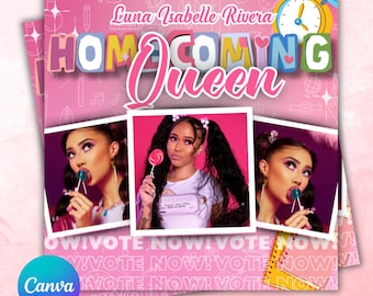 Vote For Me Flyer, Homecoming Flyer, Queen Editable Canva Flyer Template High School Election Campaign Prom Social Media Instagram Post