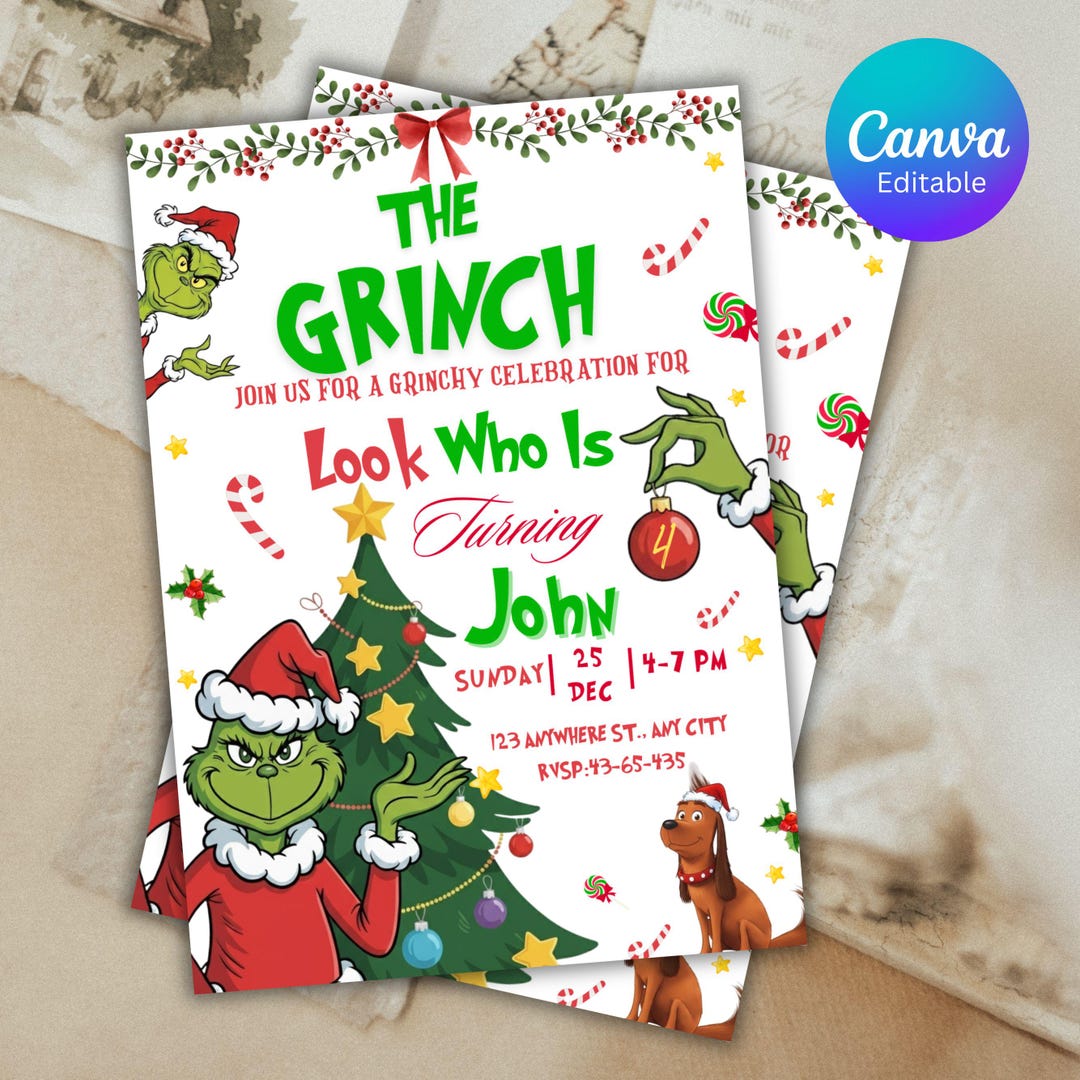 Editable Grinch Birthday Invitation | Merry Grinchmas Invitation ...