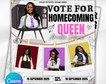 Homecoming King Flyer, Homecoming Queen flyer, homecoming campaign flyer, Vote Homecoming, HOCO Flyer, Vote for me Flyer, Canva Editable