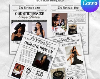 Canva 21 Birthday Party Invite Newspaper Template, Editable Newspaper Birthday, Large Newspaper Template, Birthday Newspaper For Photoshoot