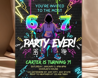 Six Seven Meme Birthday Invitation, 7th birthday invite boy,I Was 6 Now I’m 7 birthday invite, EDITABLE Italian 67 Brainrot Steal A Brainrot