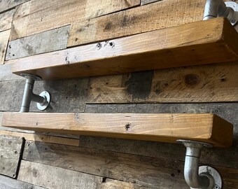 Industrial Double Wall Shelf with Reclaimed Wood & Galvanised Pipe Brackets