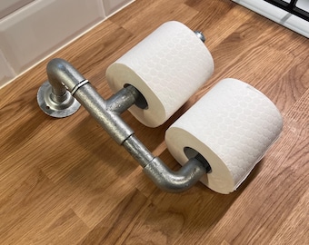 Industrial Double Toilet Roll Holder | Galvanised Conduit Bathroom Storage |