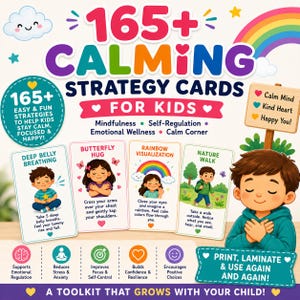 Meer dan 165 kaarten met kalmeringsstrategieën voor kinderen | Hulpmiddelen voor emotionele regulatie | Printbare materialen voor de rusthoek | Mindfulness-activiteiten | PDF's met hulpmiddelen voor sociaal-emotioneel leren