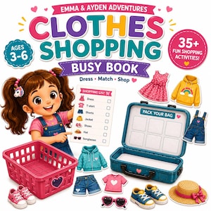 Clothes Shopping Busy Book Printable | Pretend Play Shopping Game | Toddler Busy Binder PDF | Preschool Matching Activities | Ages 3-6