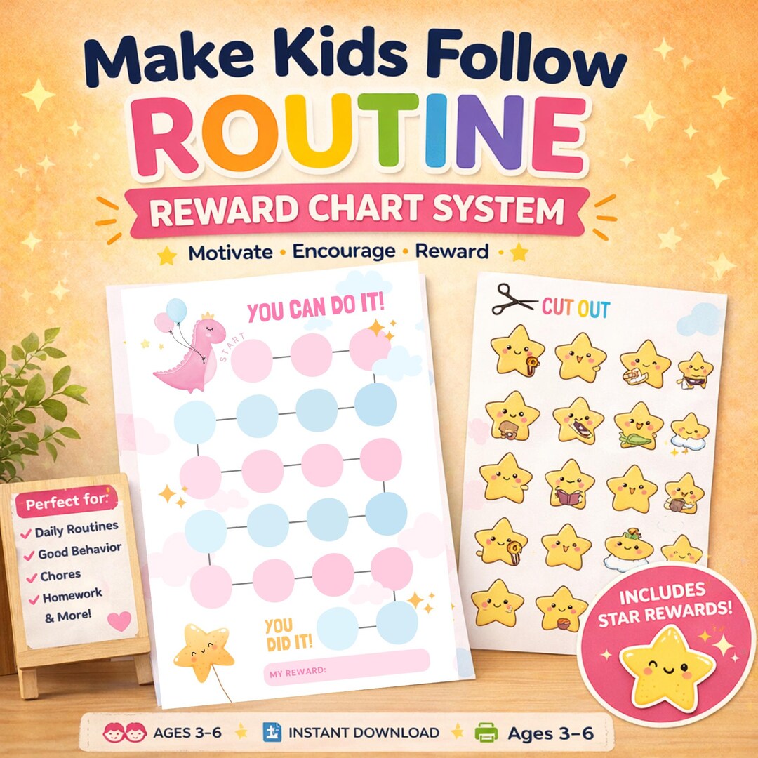 Child Routine Reward Chart Printable Reward Chart for Kids, Toddler Behavior Chart, Daily Routine ...