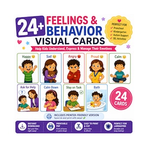 Gefühle Karten zum Ausdrucken | Emotionskarten für Kinder, Visuelle Unterstützung, SEL-Aktivitäten, Autismus Visuals, Emotionsregulierung, Calm Corner PDF