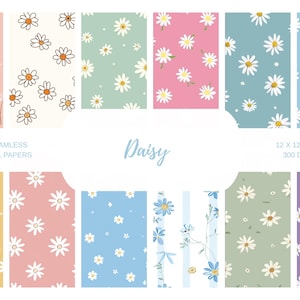 Daisy Digital Paper: Pastel Floral Scrapbook Backgrounds (12x12 PNG, 300 DPI)