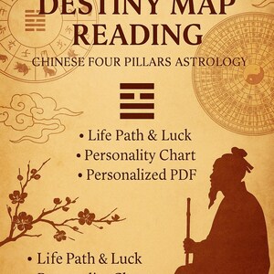 Bazi Destiny Kartenlegung | Chinesische vier Säulen Astrologie Karte | Lebensweg & Persönlichkeits-Geburtstafel PDF