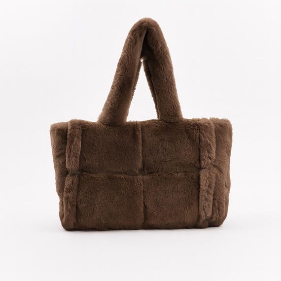 Sac Fourre-Tout En Peluche Damier Noir Blanc - Grand Sac à Main Bandoulière Pour Femmes Et Filles
