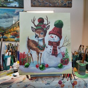 Friends at Christmas original acrylic painting 20 x 24