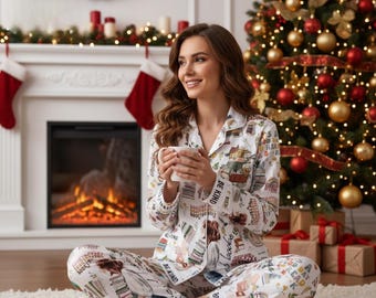 Pijama retro de fantasía literaria, ropa de dormir romántica oscura para Halloween, ropa de estar vintage con temática literaria, regalo de Halloween para amantes de la lectura.