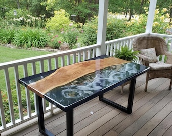 Handmade Walnut Epoxy River Dining Table | Live Edge Wood