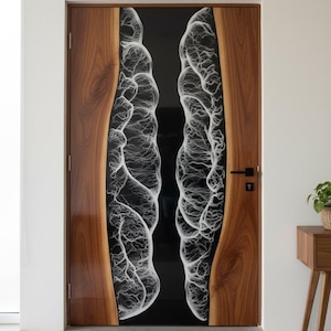 Porta in resina epossidica nera oceano fatta a mano / Porta d'ingresso moderna in legno massello