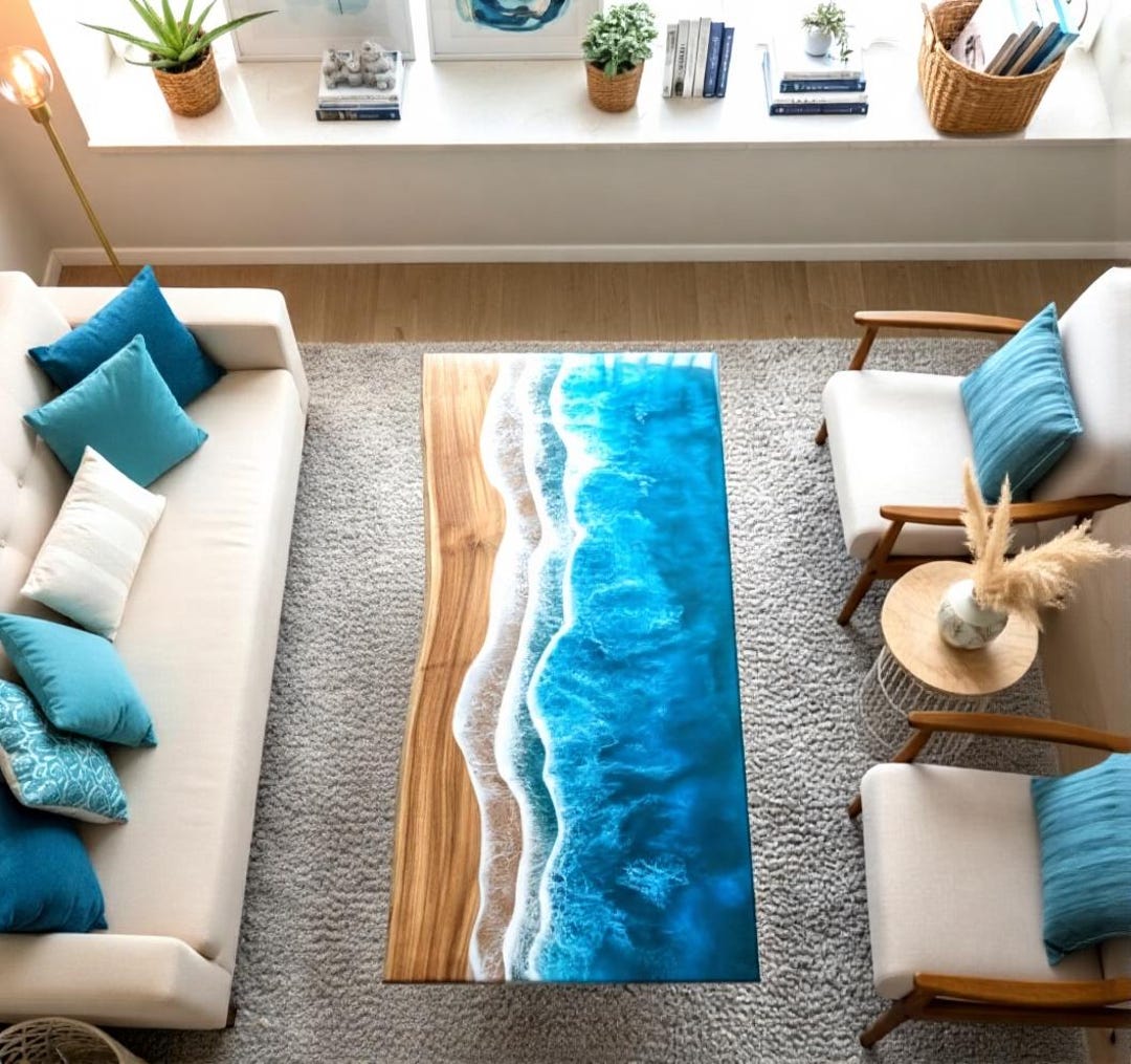Ocean Epoxy River Coffee Table – Handmade Coastal Wood Resin Art - Etsy