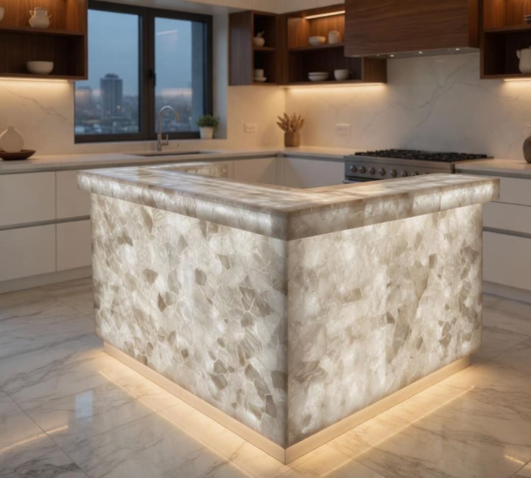 Modern Quartz Kitchen Countertop | Custom Natural Stone Island | Luxury ...