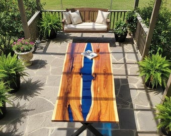 Handcrafted Walnut Epoxy River Table – Live Edge Wood Statement Piece