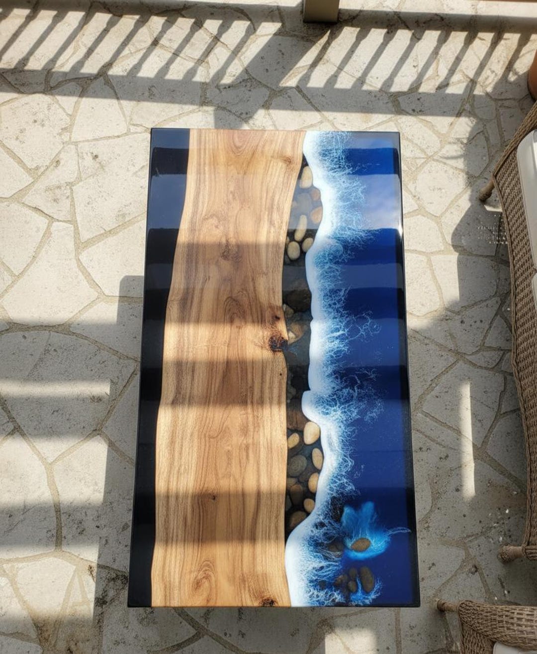 Handmade Walnut Ocean Epoxy Table – Live Edge Resin River Coffee or ...