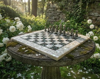 Luxus Perlmutt Schach Set | Handmade eingelegtes Schachbrett | Dekoratives Sammler Schach Spiel | Elegantes Geschenk für Ihn & Wohnkultur