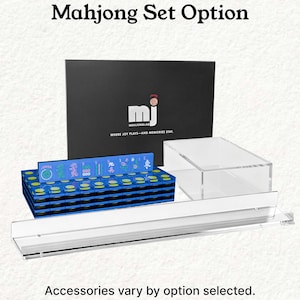 a set of Mah Jongg tiles and a clear plastic case, with the text "Mahjong Set Option" and "Accessories vary by option selected."