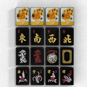 The image is a collage of various images, including a vase of flowers, a dragon, a joker, and a square with the number 1, 2, 3, and 4.