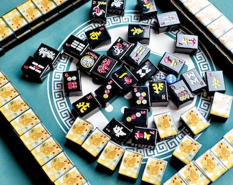 Mahjong Tiles, Vintage Mahjong Set, Black Mahjong Tiles Set, Joker, Sunflower, Personalized Mahjong, Mah jong Tiles, Birthday gifts