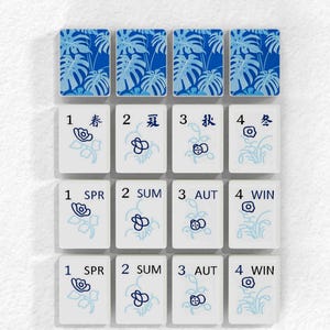 The image is a collection of tiles, each with a different floral pattern and a number, likely representing a game board or scoring system.