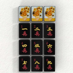 a collection of tiles with various characters and numbers on them, arranged in a grid-like pattern.