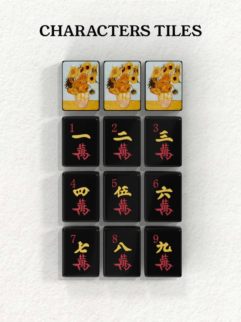 a collection of tiles with various characters and numbers on them, arranged in a grid-like pattern.