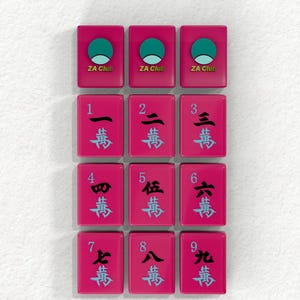 nine pink tiles with various characters and numbers on them, arranged in a grid pattern.