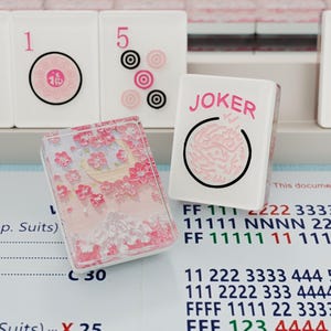 Cherry Blossom Custom Resin Mahjong American Set 166 Pcs, Pink Moon Mountain Tile Backs, Travel Mahjong Available, Gift for Mom